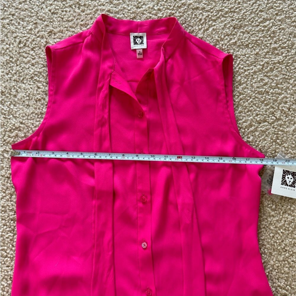 NWT Anne Klein Sleeveless Neck Tie Bright Pink Button Down Blouse Sz 6 - Picture 8 of 9